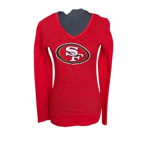 Touch Tops - San Francisco 49ers Womens V-Neck Long Sleeve Shirt By Touch Size M Red